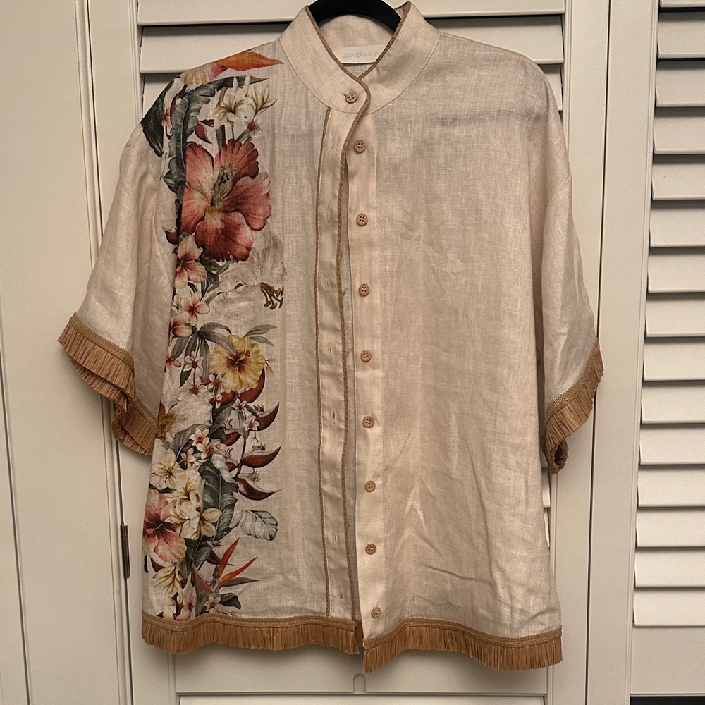 Zimmermann Cream and Tan Textured Top